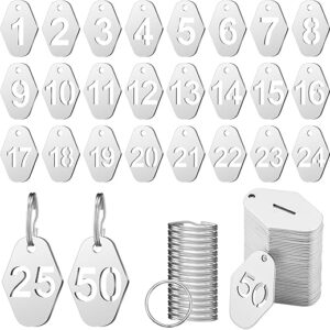 50 Pcs Hollowed Stainless Steel Number Tags Metal Numbered Key Number Coat Check ID Tags with Key Rings Chain for Dormitory Keys House Lock…