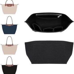 Doxo 2025 Longchamp Organizer Insert Large Purse Bag Organizer with Cup Holderp,Compatible with le pliage Tote Handbags (L,Black)