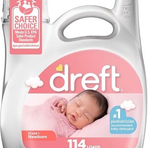Dreft Stage 1 Newborn Baby Laundry Detergent Liquid, HE Compatible, 114 Loads, Laundry Soap for Sensitive Skin, Baby Laundry Detergent, Newborn Essentials