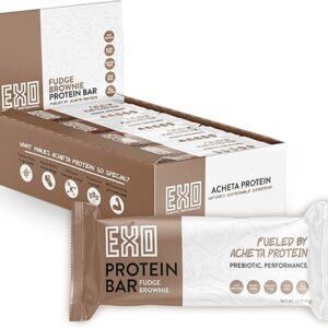 EXO Prebiotic Protein Bars, Fudge Brownie | Dairy Free, Gluten Free, Low Sugar | 14g Protein, Sustainable, B12, Gut Heath, | Non-GMO. Veget…