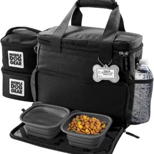 Mobile Dog Gear Week Away Dog Travel Bag (12″x6″x11″, Black) – Includes 2 Pet Food Storage Containers + 2 Collapsible Dog Water Bowls – Air…