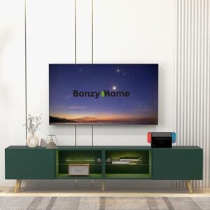 Bonzy Home 86″ LED TV Stand, Modern Entertainment Center up to 90″ TV, Television Console Table with Storage Cabinets for Living Room, Dark…