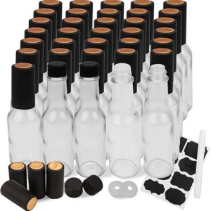 Encheng 5oz Clear Woozy Bottles With Shrink Capsules – Small Wine and Hot Sauce Glass Bottles – Empty Beverage/Canning Containers With Blac…