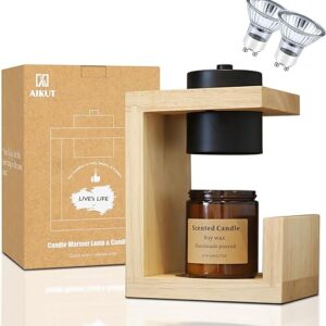 Candle Warmer Lamp, with 2 Bulbs,Timer & Dimmer,Simple Natural Wood,Compatible Up to 4.5 inch Candles,for Home Scented and Décor,110-120V (…