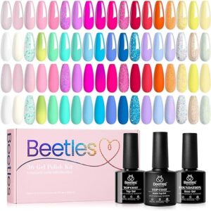 beetles Pastel Gel Polish Set 39Pcs Pink Red Gel Nail Polish with Base Top Coat Soak off Uv LED Lamp Colorful Candies Manicure Kit DIY Home…