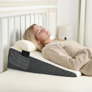 Bed Wedge Pillow for Sleep Apnea, 24”x24”x7.5” Triangle Wedge Pillow with Neck Pillow for Sleeping, Acid Reflux, Back Pain Relief, Post …