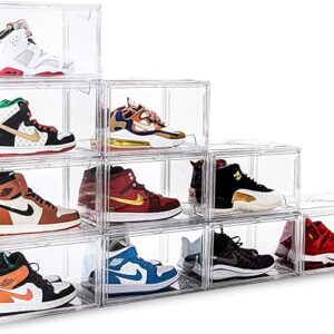 KDOR Shoe Box for sneakers,Closet,hat Clear Plastic Stackable 10 Pack Sneaker Storage Boxes with Magnetic Door, Acrylic Display Case, Stron…