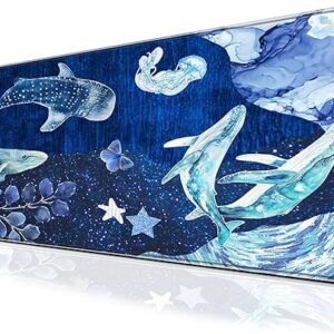 Whale Mouse Pad Large Desk Mat, 31.5×11.8 Inch Mousepad Extended Non-Slip Rubber Base Keyboard Mat with Stitched Edges for Desk Home Office
