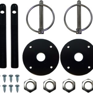 Aluminum Universal Hood pin set kit Chrome Hardware Flip Over Chevy Ford Mopar GM Hot Rod Street Rod Drag racing Race Muscle Car 1/2″ (Blac…