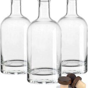 Nordic Bottles – 3 Pack – 750ml (25oz.) Bottles with Wood Bar Top Cork Caps, Clear (NB7503PK)