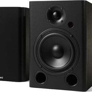 NEUMI BS5P-ARC 75-Watt Powered Bookshelf Speakers, Bluetooth, HDMI, USB, Optical, Coaxial, Remote Control, 5-Inch Woofer, 1-Inch Tweeter, D…