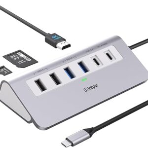 USB C Hub, INTPW 9-in-1 USB C Hub Multiport Adapter with 4K HDMI, PD 100W, USB-C and 2 USB A 3.0 5Gbps, 2 USB A 2.0, SD/TF Card Reader, Alum…
