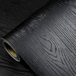Black Wallpaper – Wood Peel and Stick Wallpaper – Black Wood Self-Adhesive & Removable Wall Paper for Countertop Furniture Kitchen Wall, Co…