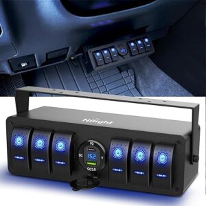 Nilight 6 Gang Rocker Switch Box 12V SPST ON Off PD Type C and USB Charger Voltmeter Waterproof Aluminum Panel Night Glow Stickers for Boat…