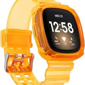Band Compatible with Fitbit Versa 4 – Versa 3 – Sense 2 – Sense for Women Men, Clear Bumper Protective Case Replacement Wristbands Band Acc…