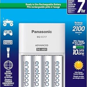Panasonic K-KJ17M3A4BA Advanced Individual Cell Battery Charger Pack with 4 AAA eneloop 2100 Cycle Rechargeable Batteries