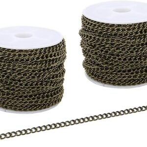 SWTOOL 60 Feets /20 Yards Metal Bronze Link Chains, Iron Bulk Curb Chain for DIY Craft Jewelry Chain Making, 2 Rolls x 10 Yards (Bronze)