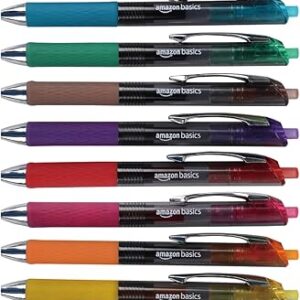 Amazon Basics Gel Pens Fine Point Smooth Writing Pens, Retractable, Assorted, 0.7mm, 12 Pack