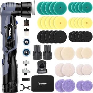 Mini Polisher, 12V Cordless Mini Polisher with 2/1.5 inch Backing Plate, Works as DA & RO Car Polisher, 53 Accessories, 6 Speeds Variable Mini Buf…