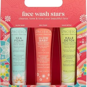 Pacifica Face Wash Set – Preppy Skincare Gift Set Value Kit for Holidays | Brightens, Tones and Deep Cleans |Glow Baby, Kale Detox and Sea …