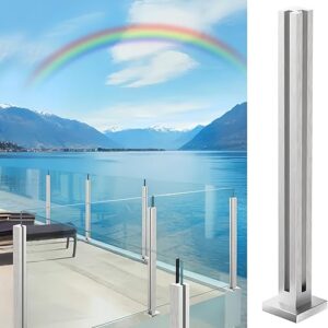 Glass Railing Post, 23.6″/304 Stainless Steel/Polished Glass Railing with T Spigot Slots&Base, Glass Railing System Clamp Bracket for Balust…