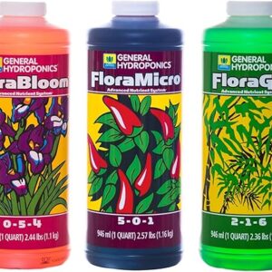 General Hydroponics Flora Series: FloraMicro, FloraBloom, FloraGro – 3-Part Hydroponic Nutrient System, 1 qt. Bottles