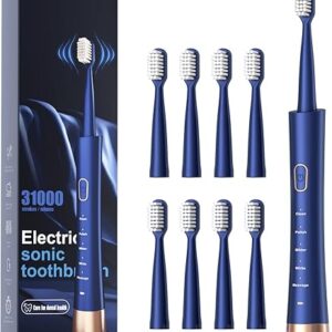 IPX7 Waterproof Sonicare Electric Toothbrush, 2-Hour Fast Charge with Intelligent Time Reminder, 5 Modes, 8 Brush Heads, Travel, Indoor, Ou…