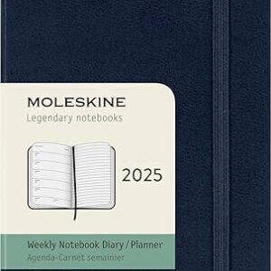 Moleskine Classic 12 Month 2025 Weekly Planner, Hard Cover, Pocket (3.5″ x 5.5″), Sapphire Blue, 144 pages