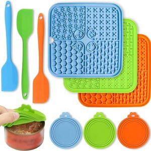 3 Pcs Licking Mat for Dogs and Cats Set, 3 Lick Mats with Suction Cups for Dog Anxiety Relief, Cat Lick Pad,3 Spoons and 3 Silicone lids fo…