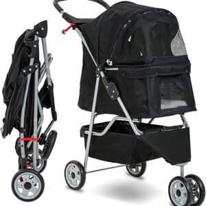 HCY Folding 3-Wheel Dog Stroller – Black