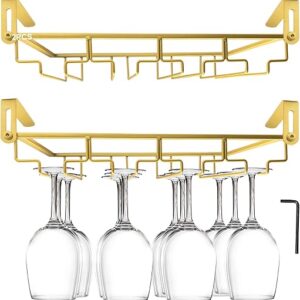 AUHOKY Adjustable Wine Glass Holder Under Shelf, Nail Free Metal Stemware Holder Storage Hanger, Hanging Wine Glasses Rack Organizer Under …