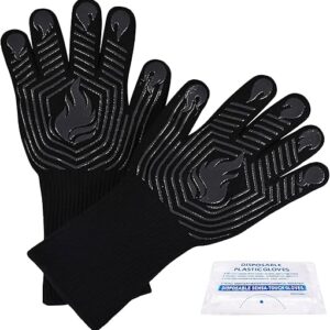 BBQ Gloves, 1472°F Heat Resistant Fireproof Mitts, Silicone Non-Slip Washable Oven Kitchen Gloves for Barbecue, Grilling, Cooking, Baking, …