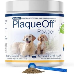 ProDen PlaqueOff Powder for Pets – Cat & Dog Breath Freshener – Plaque & Tartar Remover for Pet Oral Care – 180g