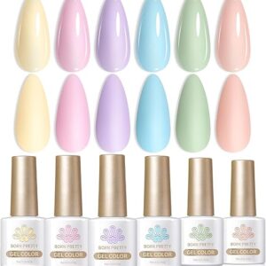 Born Pretty Pastel Gel Nail Polish Set Spring Summer Gel Polish Macaron Candy Sweet Color Gel Polish Easter Soft Pink Yellow Purple Blue Gr…