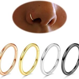 Nose Rings Hoops for Women 316L Stainless Steel Cartilage Ring Hinged Septum Jewelry 4 pieces