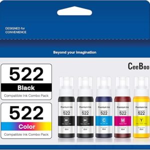 522 High Capacity (5 Bottles) Refill Ink Bottle Replacement for Epson Compatible 522 Ink Refill Bottles (Not Sublimation Ink) Use for EcoTan…