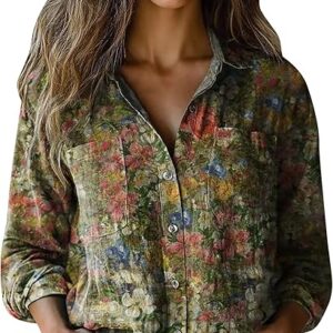 Vintage Boho Floral Print Long Sleeve Tops