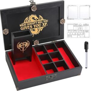 Portable Wooden Dice Tray & Tower with Magnetic Dashboard, Includes Reusable Sheet & Dry Erase Marker, Dice Holder & Box, RPG Storage – Per…