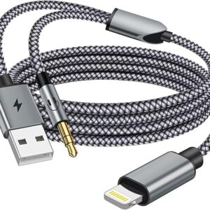 Aux Cord for iPhone [Apple Mfi Certified], 2 in 1 Lightning to 3.5mm Aux Cable with USB A Charge Fit with iPhone 14 13 12 11 XS XR X iPad, …