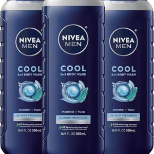 NIVEA MEN Cool Body Wash, Icy Menthol and Yuzu Scent, 3-in-1 Men’s Body Wash, Face and Hair, Paraben Free, pH-Skin Friendly, 16.9 Fl Oz Bott…