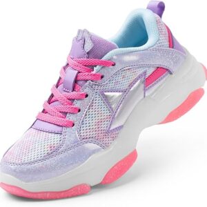 DREAM PAIRS Girls Sparkle Lace-Up Sneakers