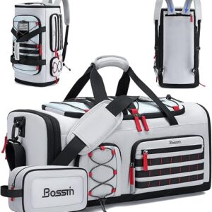 Bosstin Gym Bag for Men & Women, 45L Travel Duffle Sports Duffel Bag Gym Weekender Overnight Backpack with Shoe Compartment (Grey)