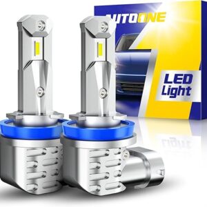 AUTOONE H8 H9 H11 Light Bulbs, Direct H11 Replacement 16000LM Fog Light, Fanless Mini Size, Pack of 2