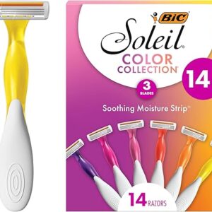 BIC Soleil Smooth Colors Women’s Disposable with 3 Blade Razors, Razors for Women, 14-Pack
