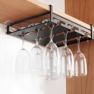 iSPECLE Wine Glass Holder – 3 Rows Under Cabinet Stemware Rack Holds 9 Wine Glasses Upside Down, Quick Access & Tidy Storage for Bar Kitche…