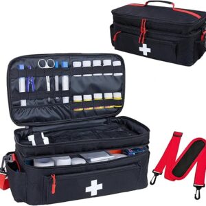 First Aid Bag Empty Large Medical Bag with Shoulder Strap 16”x 9.5” x 7” Medicine Organizer Travel First Aid kit Emergency Supplies Storage…