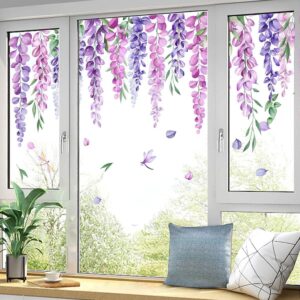 Purple Hanging Vine Flower Window Clings Tree Leaves Plants Dragonfly Static Window Stickers Double Sided Anti-Collision Window Decals for …