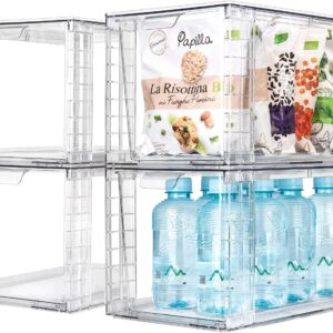 4Pack Large Stackable Kitchen Storage Drawers, Clear Foods Organizer Bins with Handles, Easily Assemble for Bathroom, Kitchen, Pantry, Cabi…