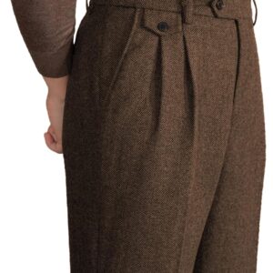 Mens Pants Wool Tweed Herringbone Vintage Dress Pant Trousers Regular Fit Suit Pants for Men