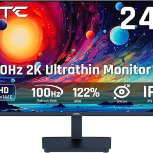24 Inch QHD 100Hz Computer Monitor IPS 2K, 1300:1 Contrast, Anti-Blue Light Screen, 122% sRGB, Support FreeSync and GSync, HDMI2.0/DP/Earph…